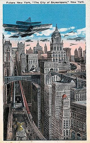 Future New York, The City of Skyscrapers, picture postcard from the 1930s