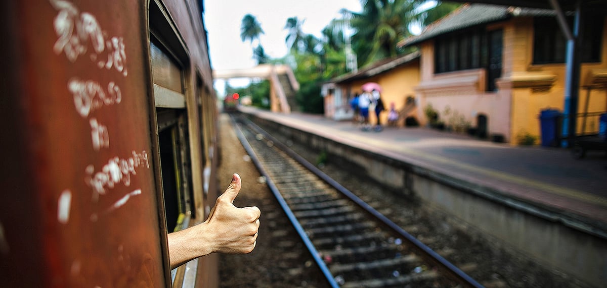 Train passing through a station