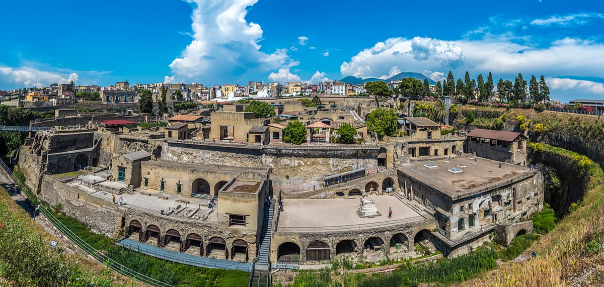 Panoramic view of ancient Roman city of Herculaneum where the skeletons were found