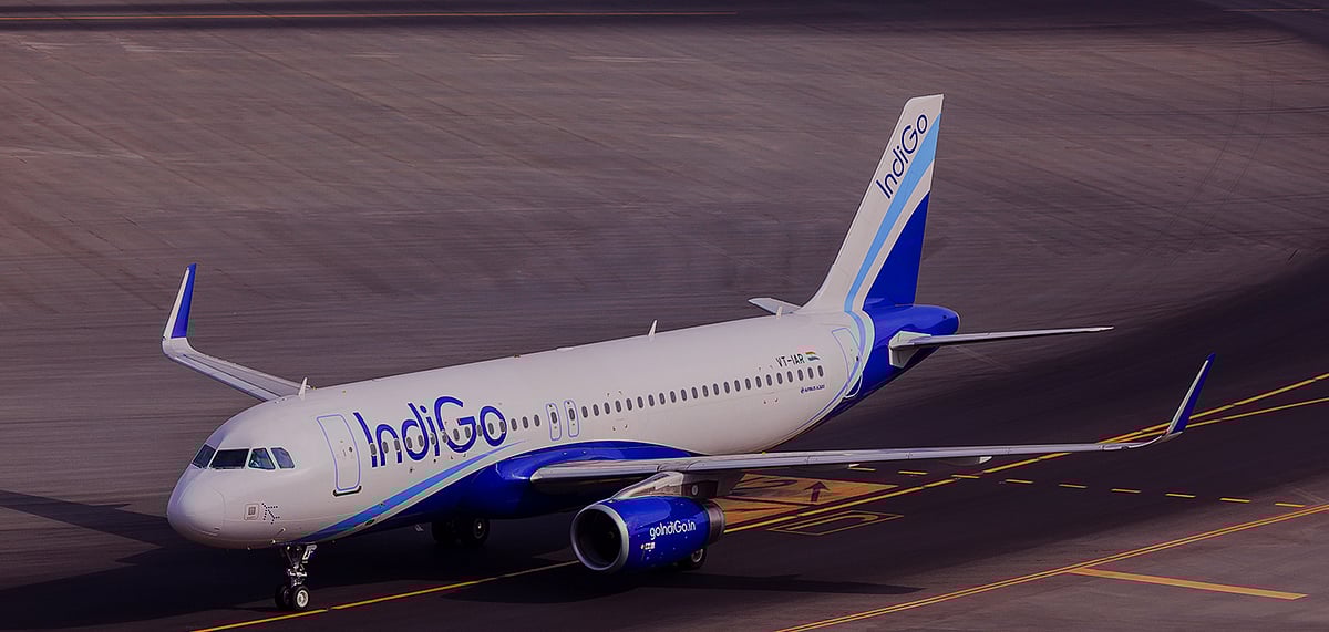Indigo flight on the runway.