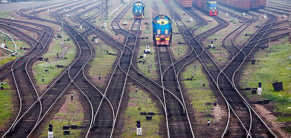 Railway tracks near a station
