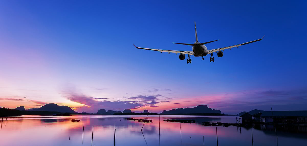 Representational image of a airplane flying over the sea