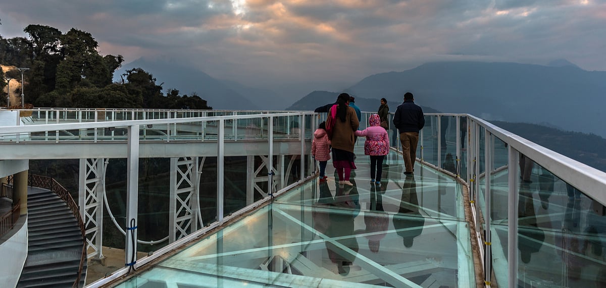 Tourists on the skywalk in Sikkim