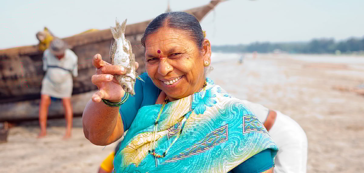 A fisherwoman in Morjim, Goa