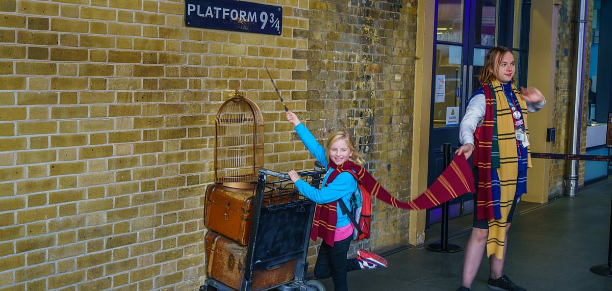 The iconic 9 3/4 platform at Kings Cross Station 