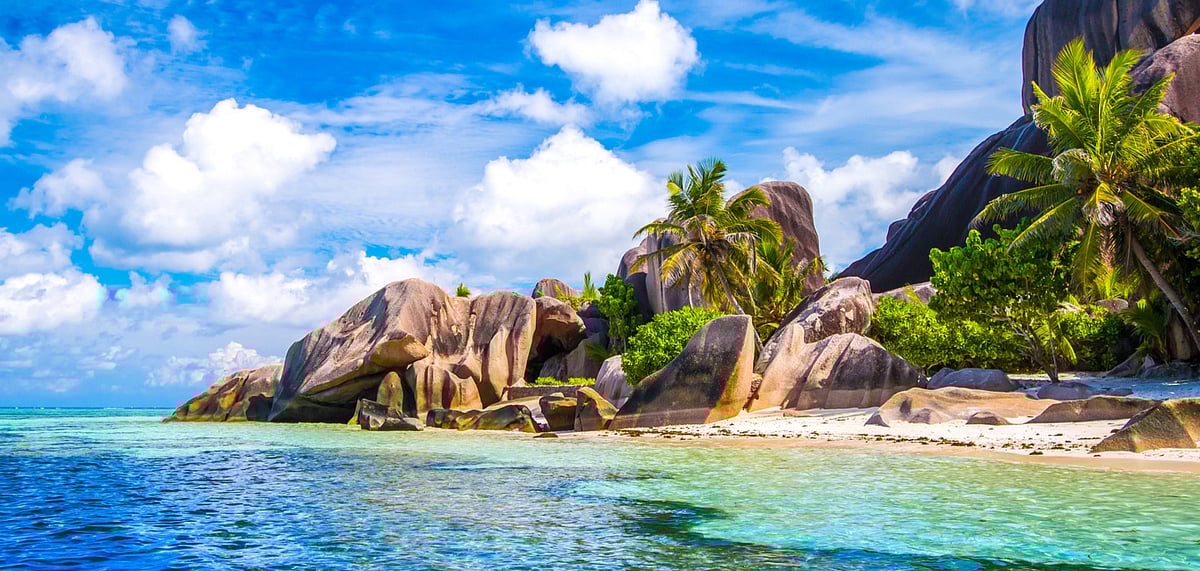 The famous Source dArgent beach at La Digue Island
