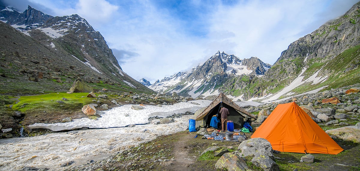 Tourists camping in Spiti Valley