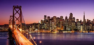 Shutterstock : San Francisco skyline and Bay Bridge at sunset