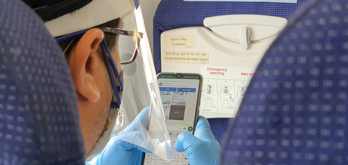 A passenger wearing face shield during a flight 