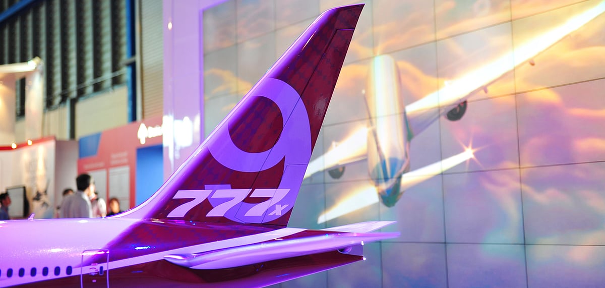 Tail of Boeing 777-9X model at Singapore Airshow