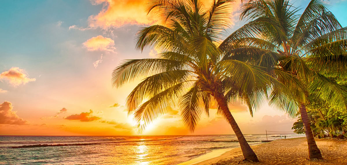 Sunset over the sea in Barbados
