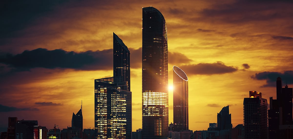 The Abu Dhabi skyline on a beautiful evening 