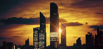 The Abu Dhabi skyline on a beautiful evening