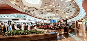 The test zone that has been set up near the baggage carousel at the airport