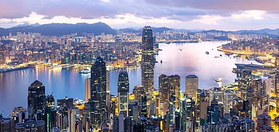 The Victoria Harbor as viewed atop Victoria Peak in Hong Kong