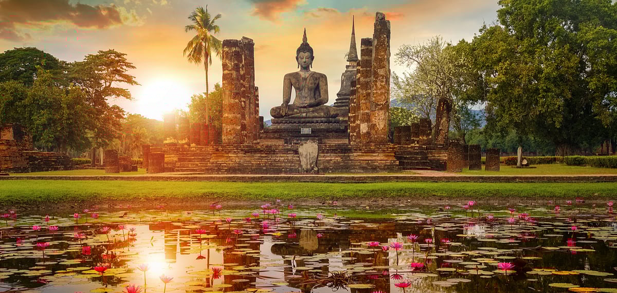 Wat Mahathat Temple in the precinct of Sukhothai Historical Park, a UNESCO World Heritage Site in Thailand