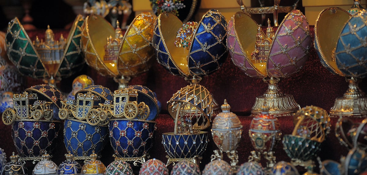 Russian Faberg souvenirs on display in St Petersburg