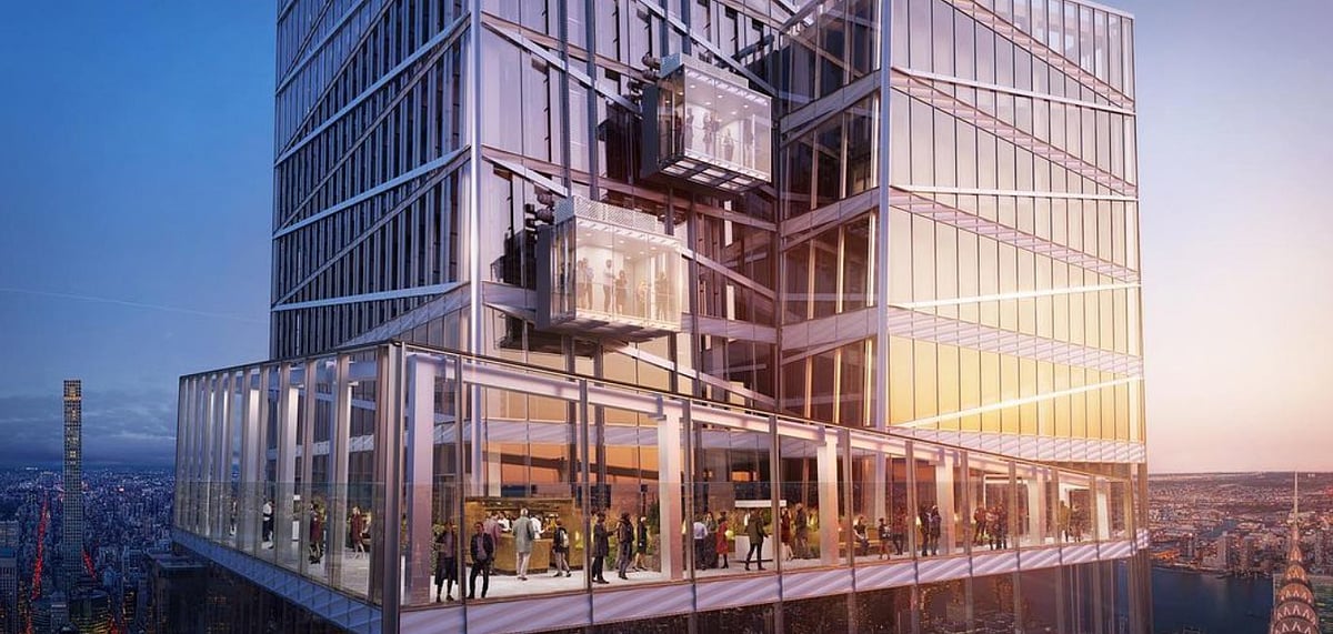 The all-glass elevator which will lift visitors high above Manhattan