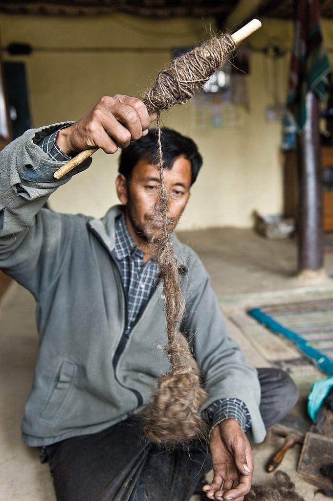 Making rope from Yak fur