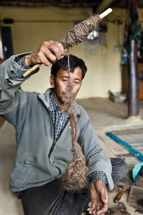 Making rope from Yak fur