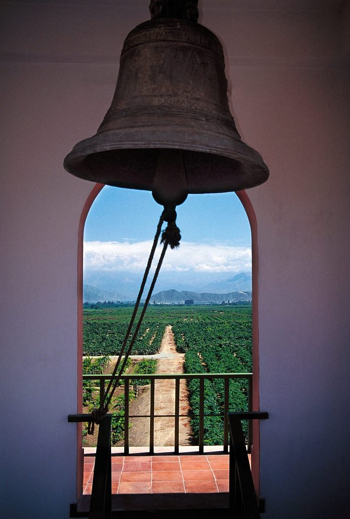 Old bell tower overlooking vineyards at Tacama