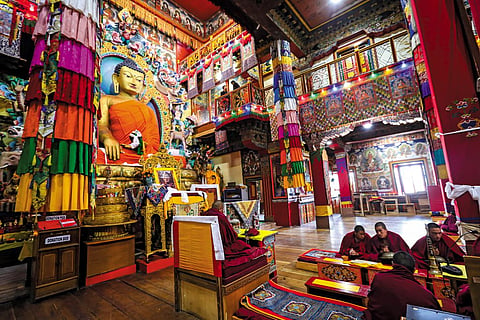 Monks go about their rituals at Tawang monastery