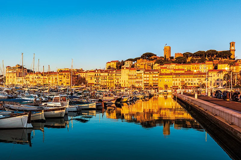 Cannes bathed in the golden light of dusk