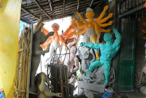 Painting the idols is one of the last stages involved in idol-making