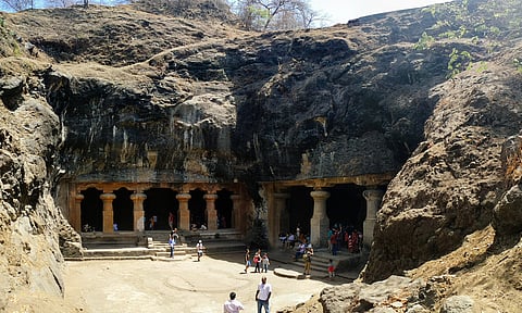 The sculpted cave system is a relic to both Hinduism and Buddhism
