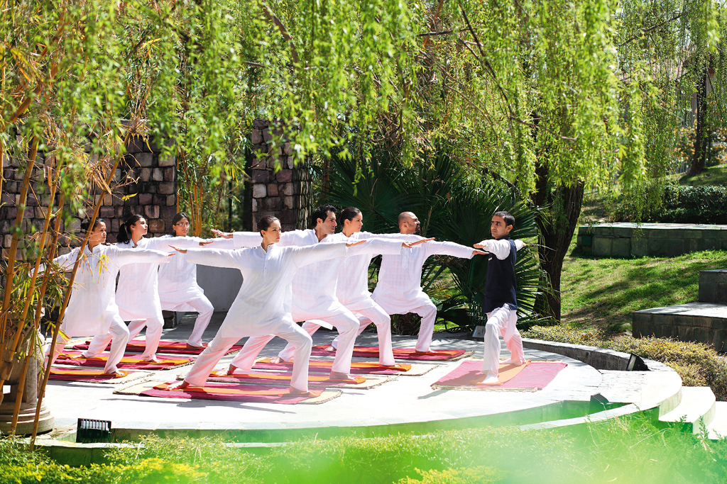 A yoga session in progress