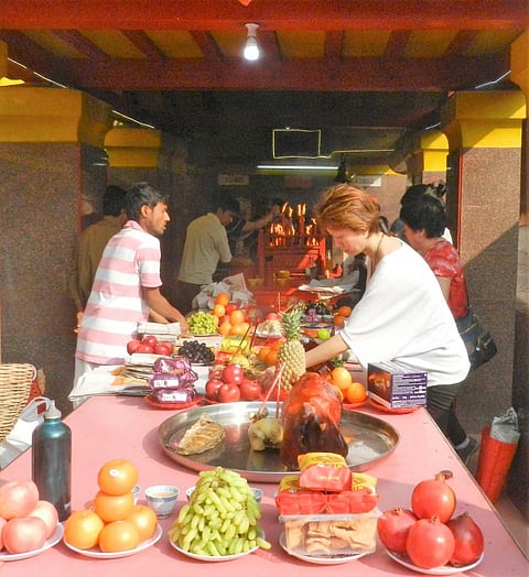 The table for food offerings in the temple