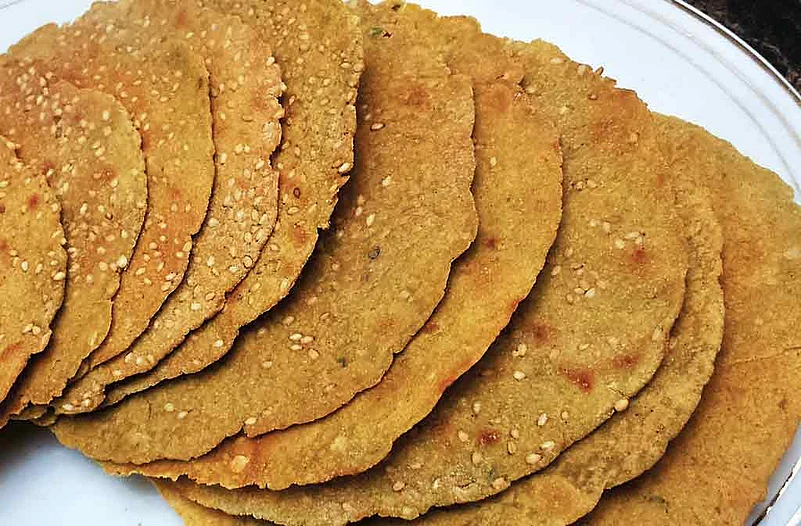 Dal dhokli is served with pure ghee