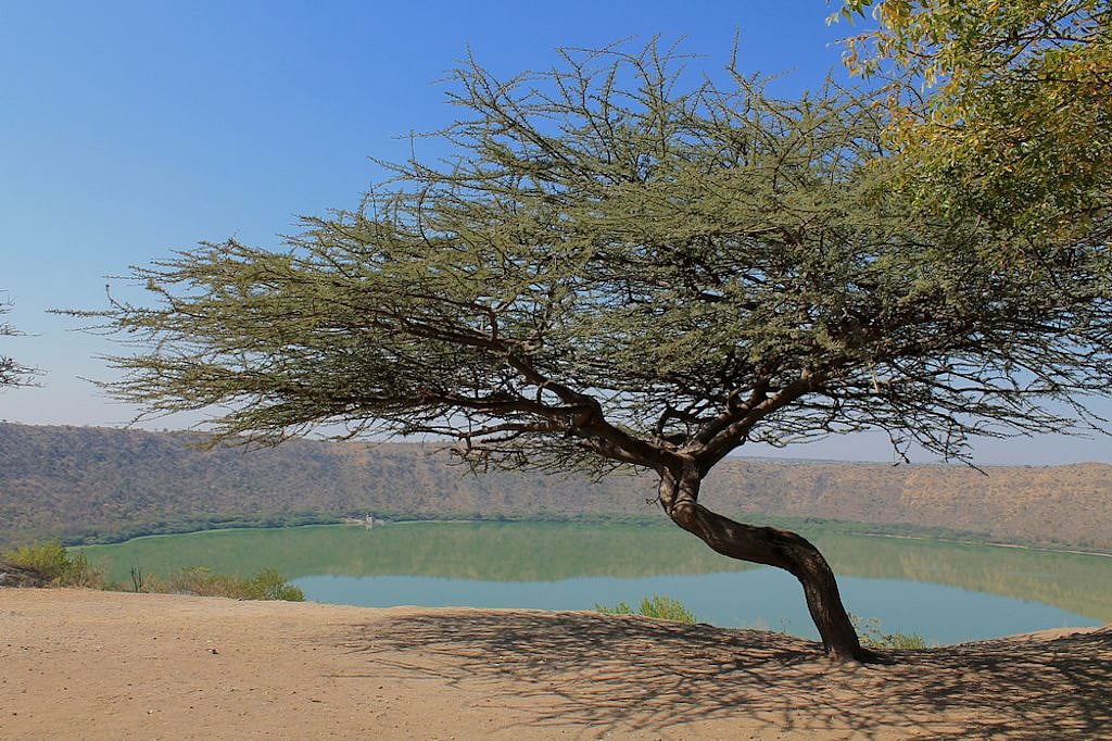 The Lonar Crater has a small temple beside it