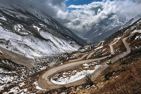 Zero Point offers a spectacular view of snow-clad mountains and the Yumthang Valley