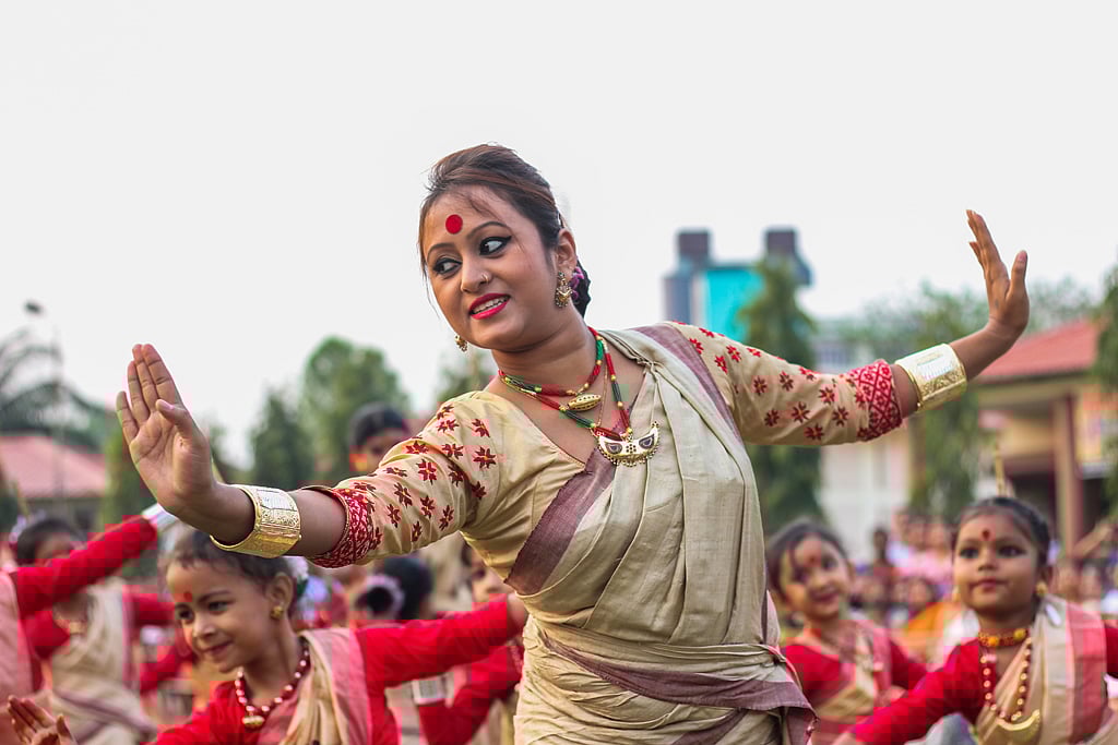 An Assamese woman wearing Muga silk