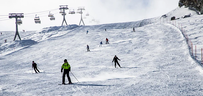 Skiers on Swiss slopes