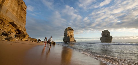 The 12 Apostles are a collection of limestone stacks off the shore of Port Campbell National Park