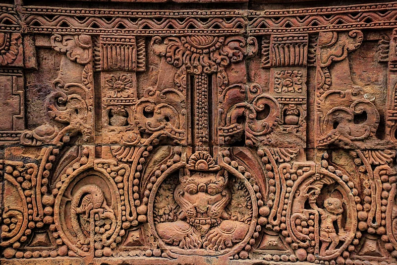 The intricate temple carvings