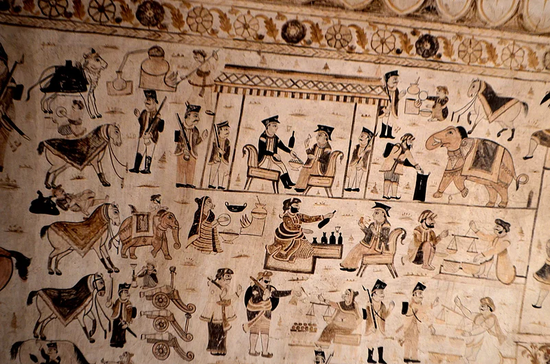 Some paintings depict British officials enjoying a drink with Indian kings