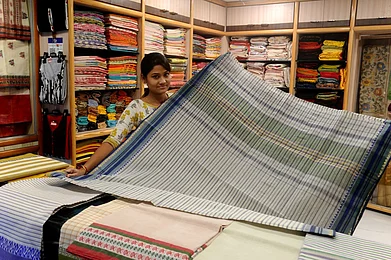 Sandipan Deb : At a showroom specialising in Dhaniakhali and Tangail weaves in Kolkata