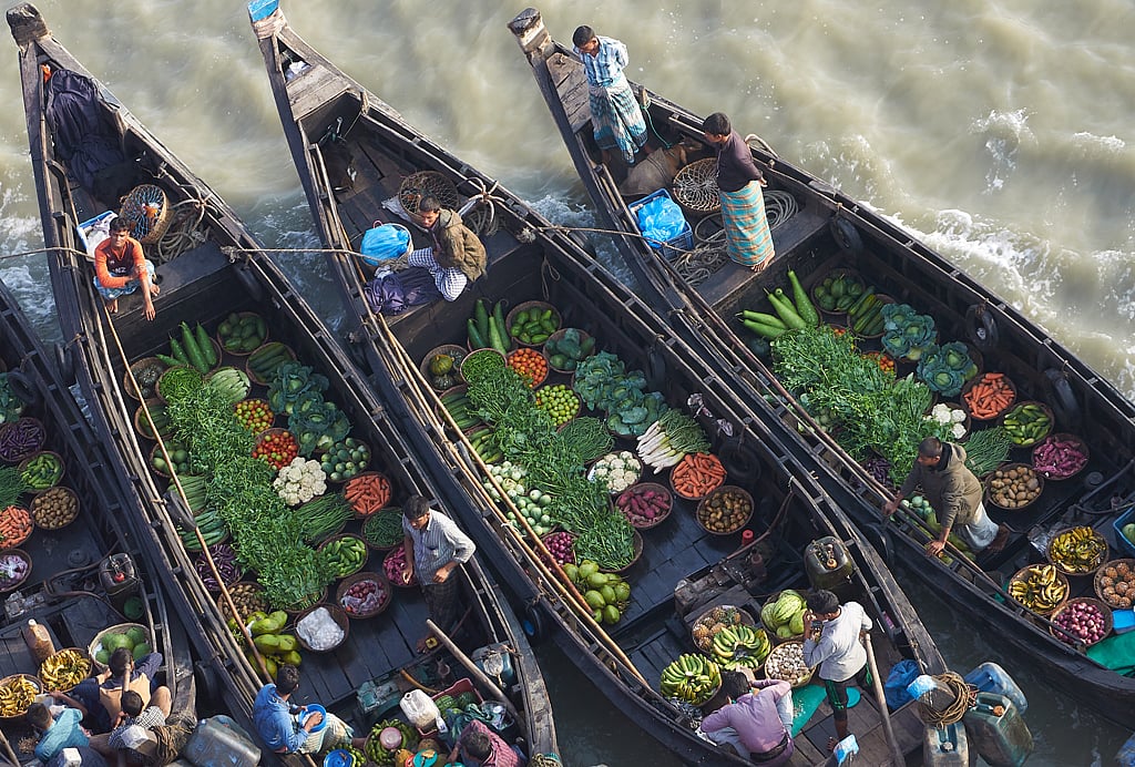 Boat markets on the Padma river in Bangladesh