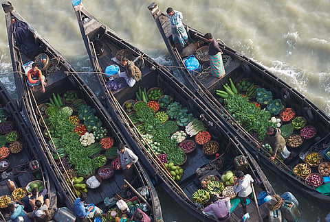 Boat markets on the Padma river in Bangladesh