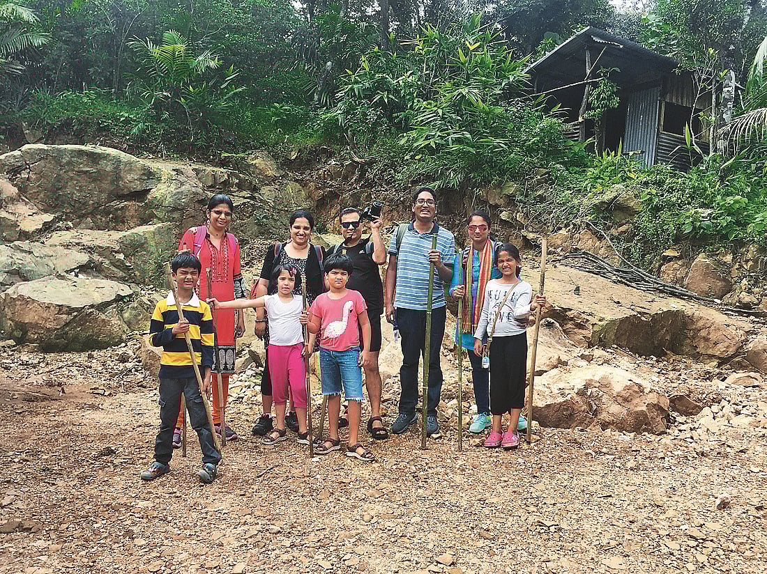 Lakshminaths family on a trek to Meghalayas double decker root bridge