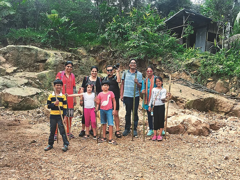 Lakshminaths family on a trek to Meghalayas double decker root bridge
