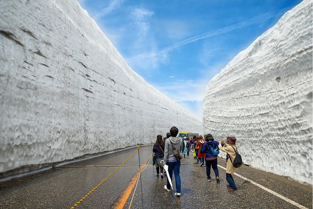 Tateyama Snow Wall (Yuki-no-Otani) can reach heights of over 20 meters in spring