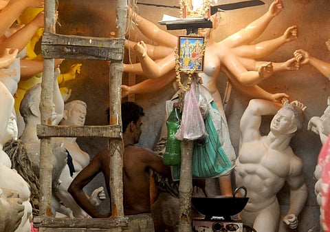 Although Kumartuli keeps churning out idols for various pujas round the year, it's in the build-up to Durga Puja that the narrow Banamali Sarkar Lane comes to life