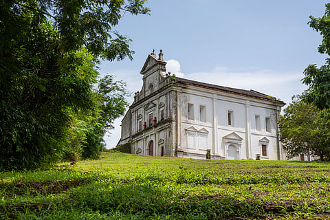 Chapel Of Our Lady Of The Mount overlooks the Mandovi river and Divar island