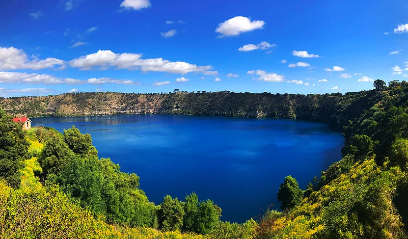 Panorama view of Blue Lake a volcanic crater at Mount Gambier in South Australia
