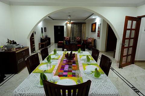 The table laid out for dinner