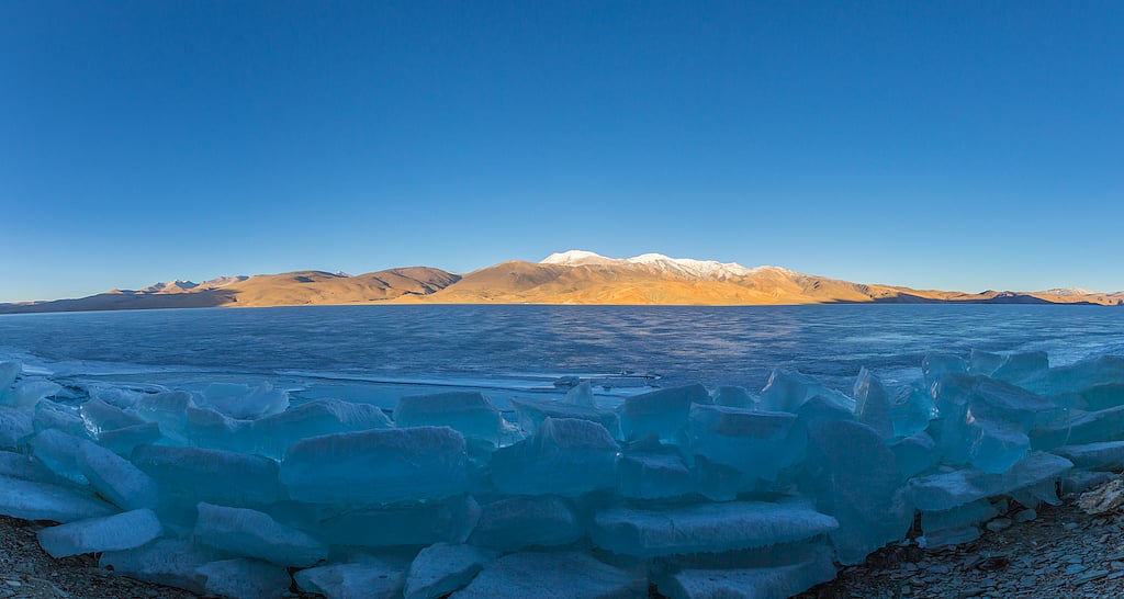 The Tso Moriri lake freezes during winters